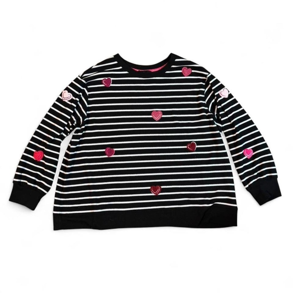 Jane + Delancey Striped black & white pink hearts long‎ sleeve sweater size 2x